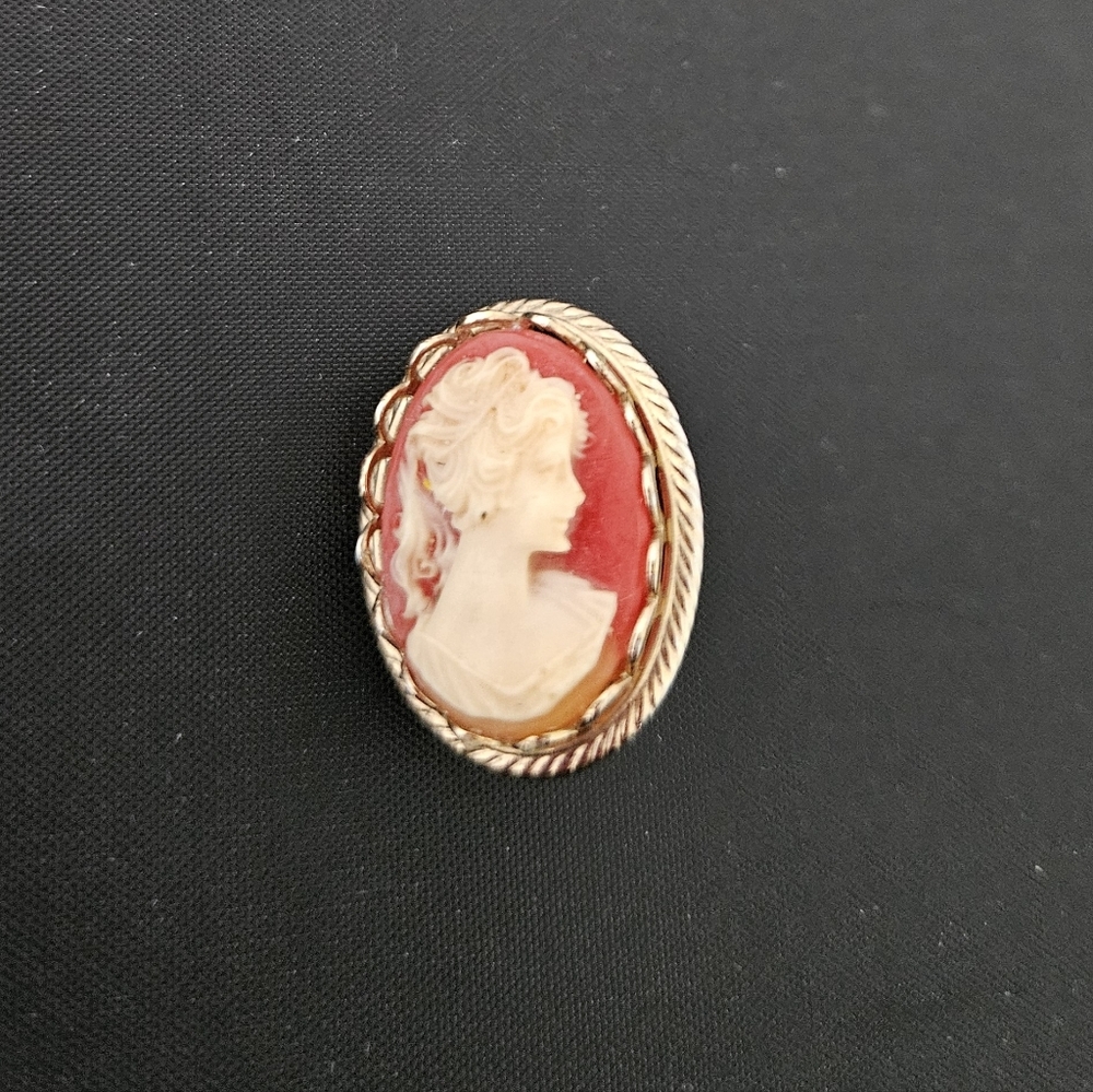 Elegant Cameo Brooch in Gold Tone